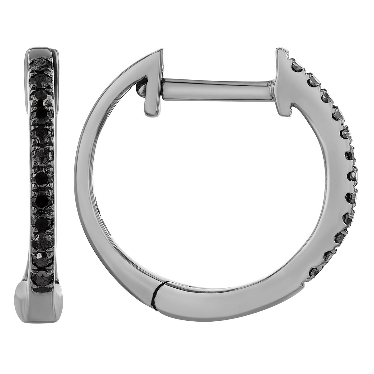 Black Diamond Huggie Hoop Earrings in Black Rhodium Plated White Gold