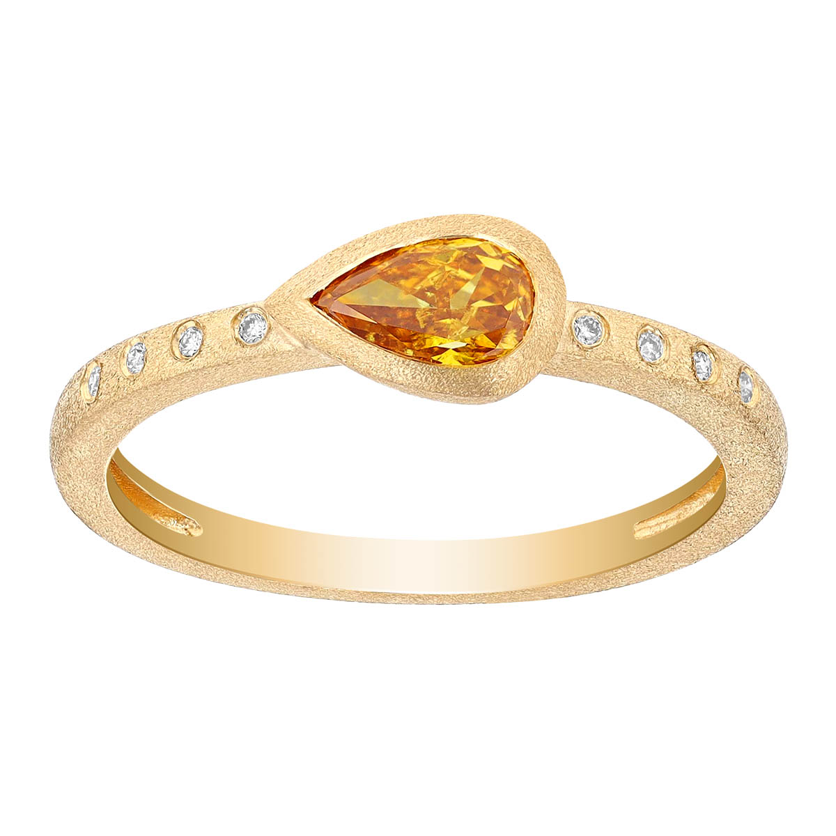 Pear Shaped Fancy Yellow Diamond East West Ring in Yellow Gold