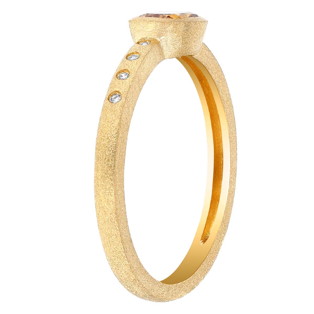 Cushion Cut Brown Diamond Bezel Set Ring in Yellow Gold