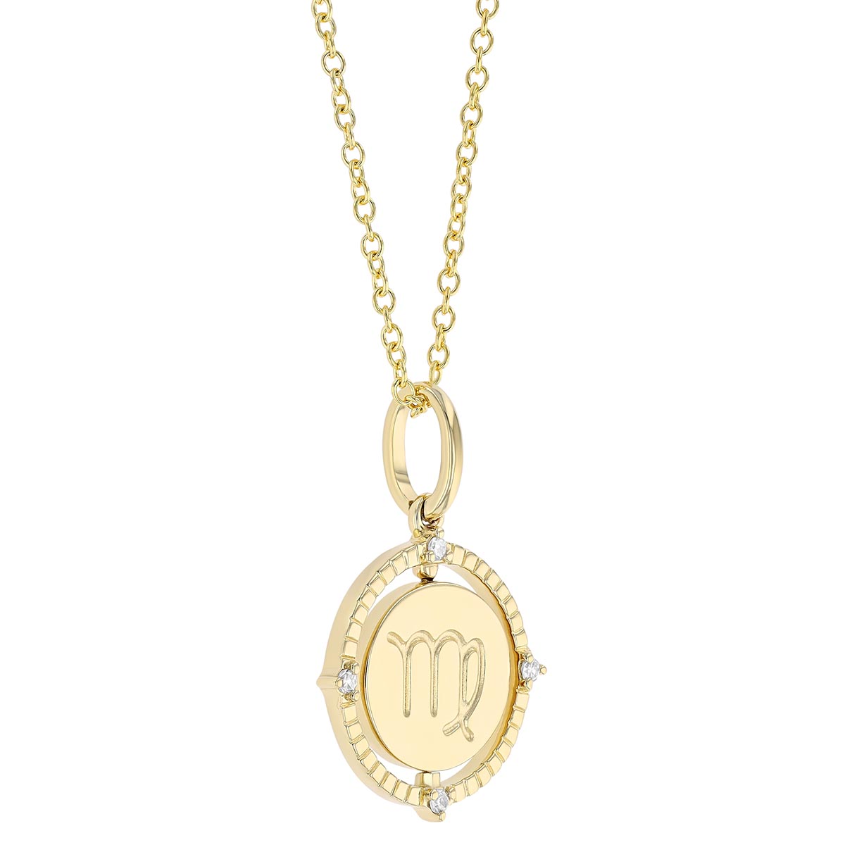 Virgo Zodiac Flip Disc Pendant with Diamonds in Yellow Gold