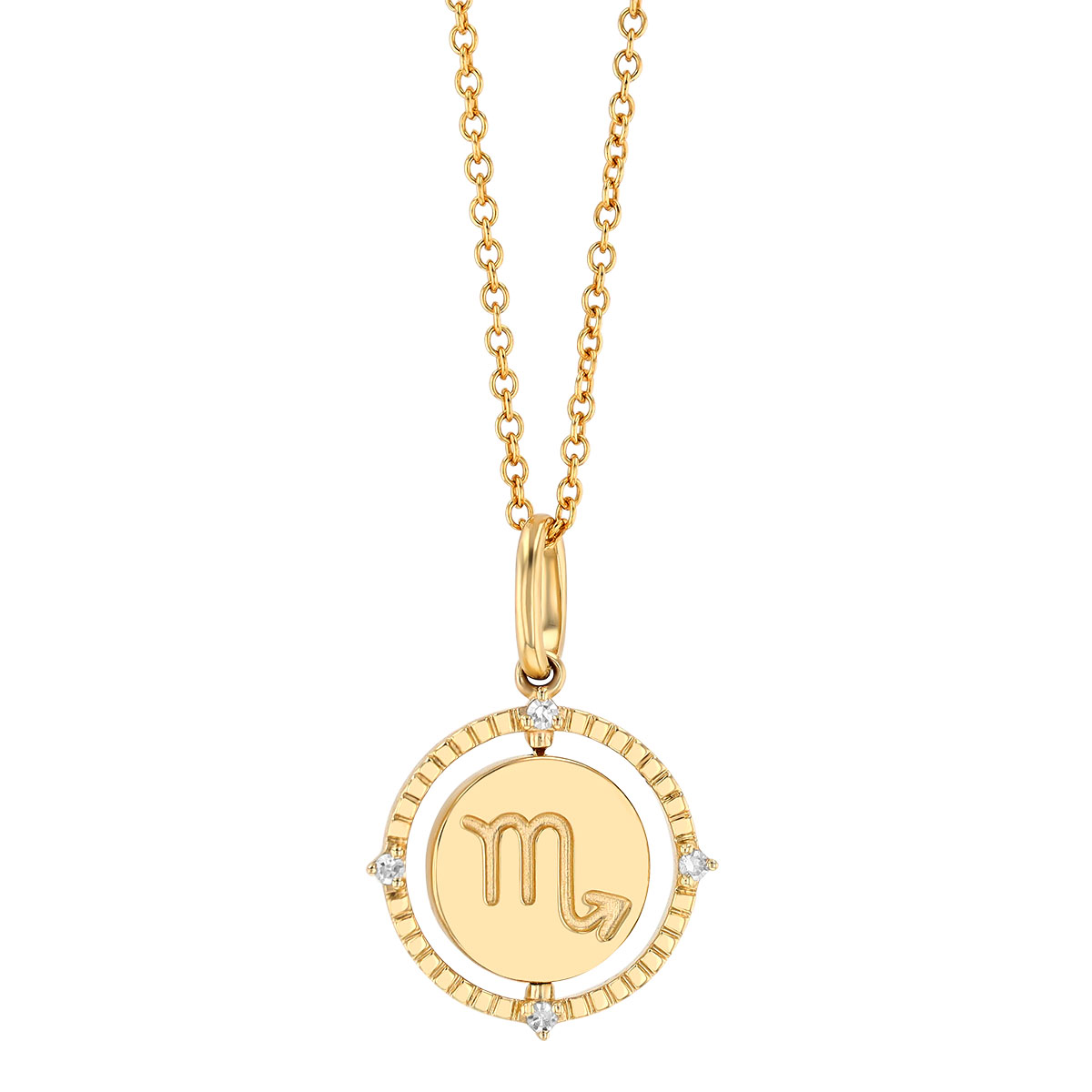 Scorpio Zodiac Flip Disc Pendant with Diamonds in Yellow Gold