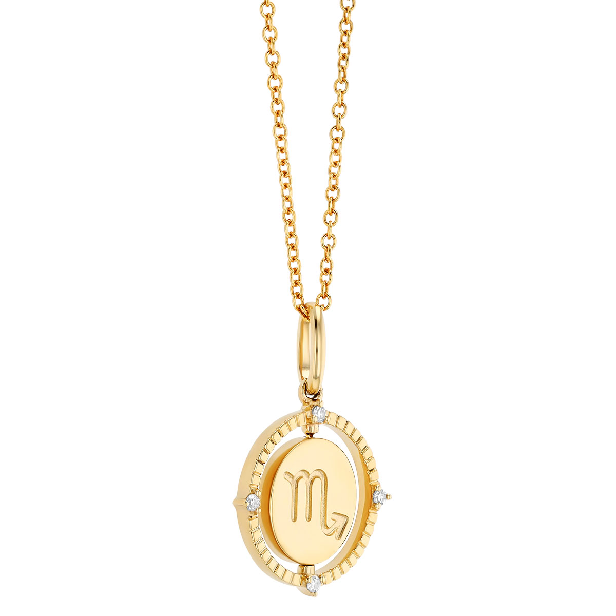 Scorpio Zodiac Flip Disc Pendant with Diamonds in Yellow Gold