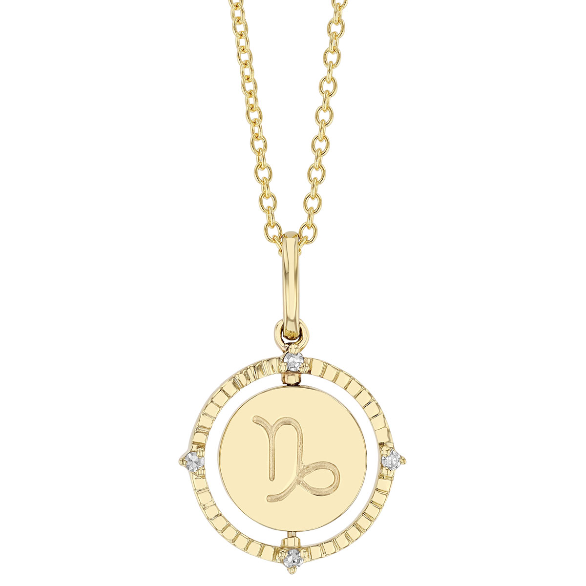 Capricorn Zodiac Flip Disc Pendant with Diamonds in Yellow Gold
