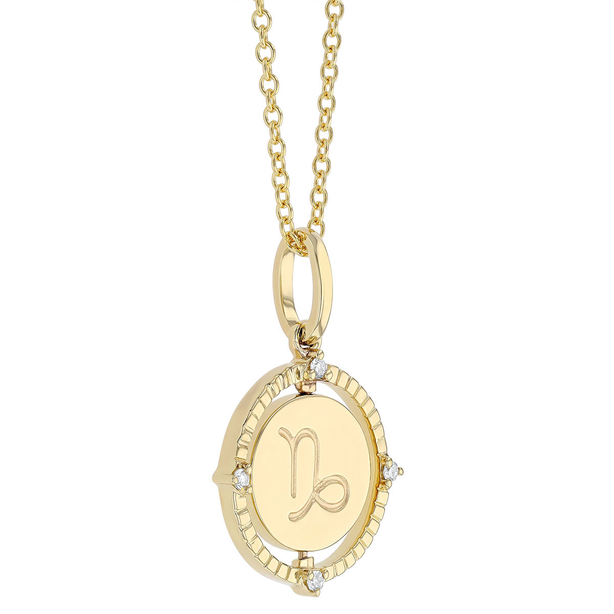 Capricorn Zodiac Flip Disc Pendant with Diamonds in Yellow Gold