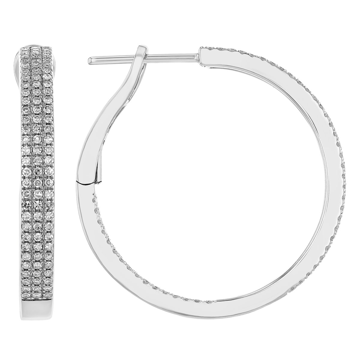 Diamond Pavé 3 Row Hoop Earrings in White Gold, 0.84 cttw, 25 mm