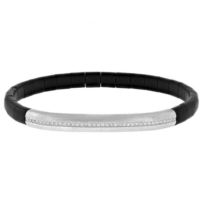 Roberto Demeglio Diamond White Gold Curved Bar Stretch Bracelet