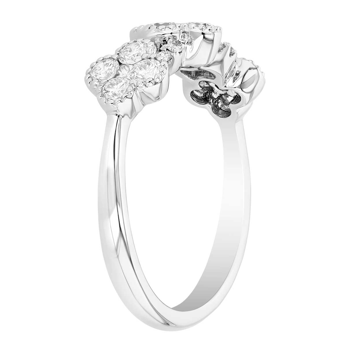 Diamond Clover Pattern Ring in White Gold