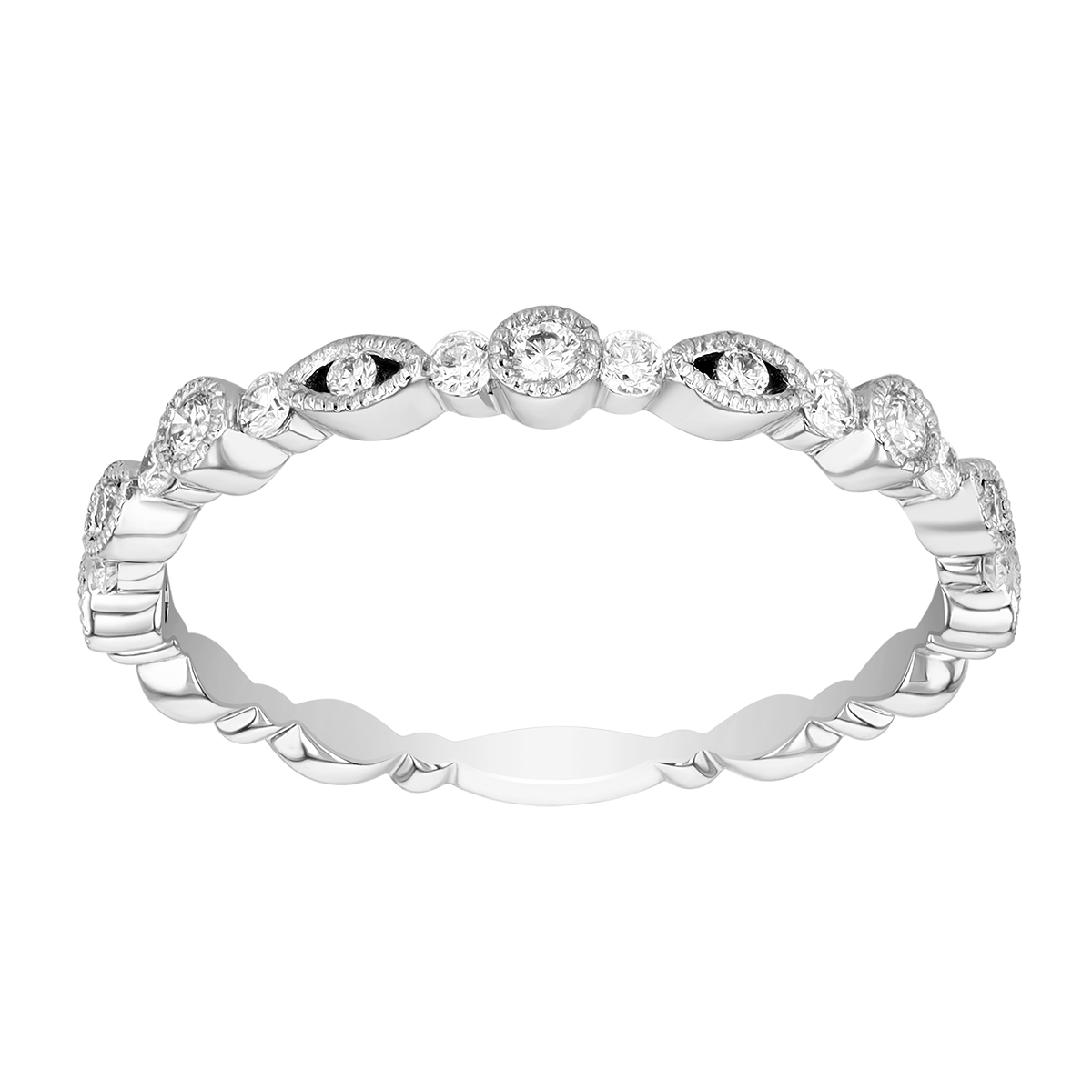 Diamond Bezel & Marquise Shape Alternating Pattern Ring in White Gold ...