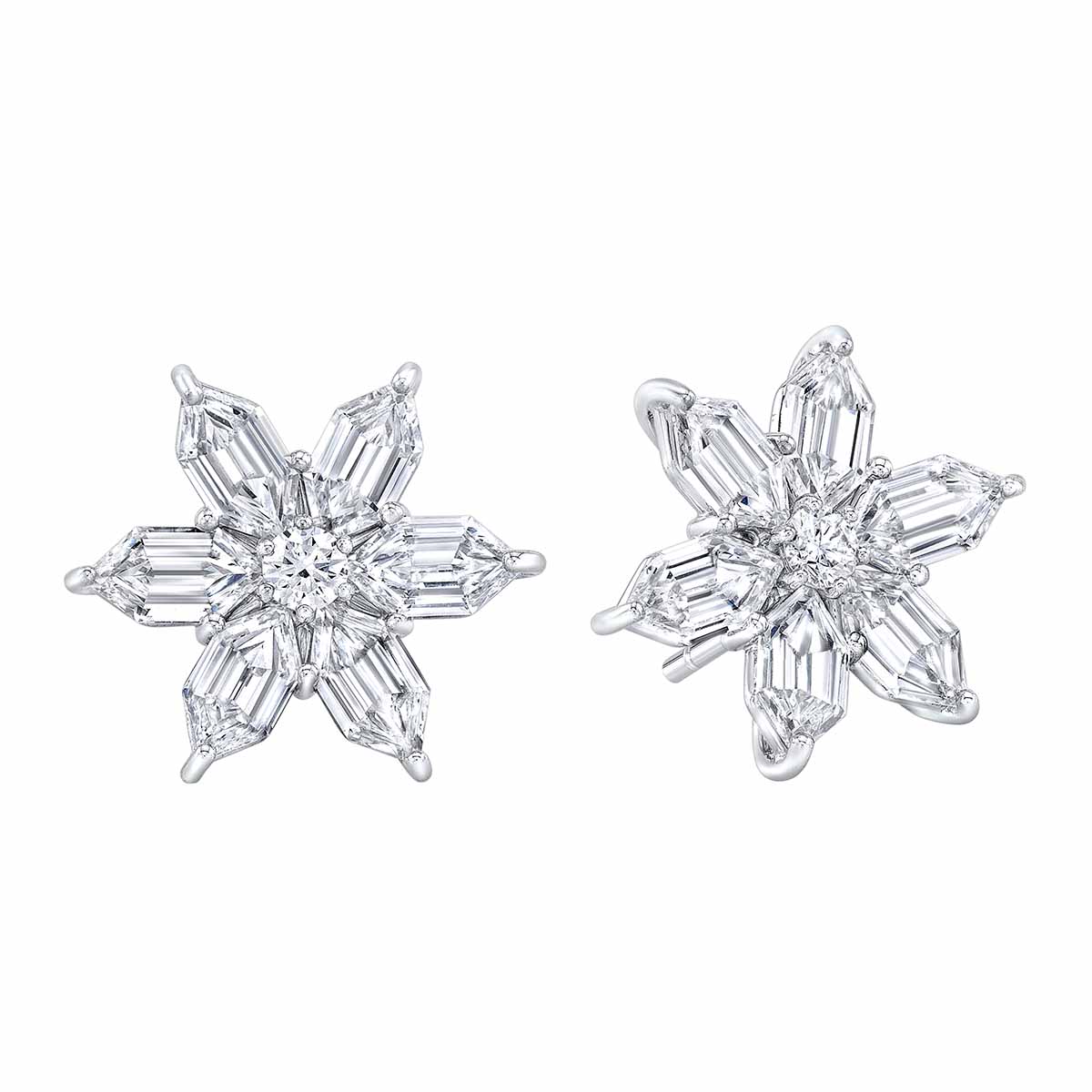 Rahaminov Diamond Flower Stud Earrings in White Gold