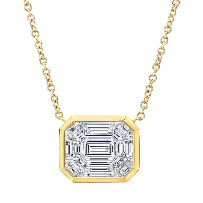 Rahaminov Diamond Mosaic Bezel Set Rectangular Pendant in Yellow Gold, 18", 1.64 cttw