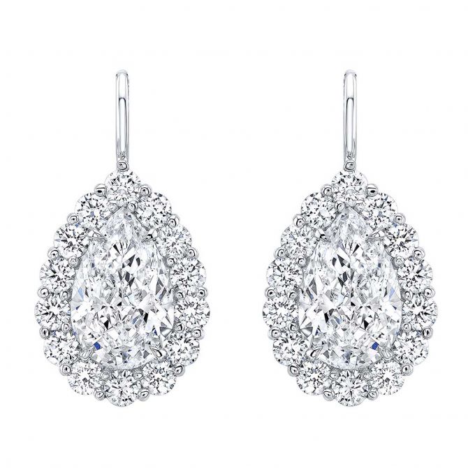 Rahaminov Pear Shaped Diamond Halo Dangle Earrings in White Gold
