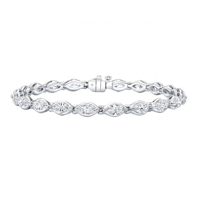 Rahaminov Marquise Diamond Tennis Bracelet in White Gold, 6.5"