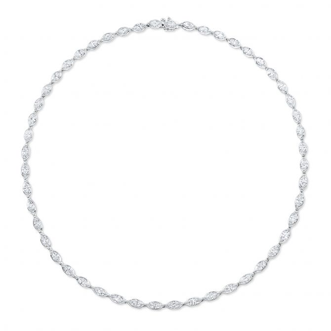 Rahaminov Marquise Diamond Tennis Necklace in White Gold, 15.75"