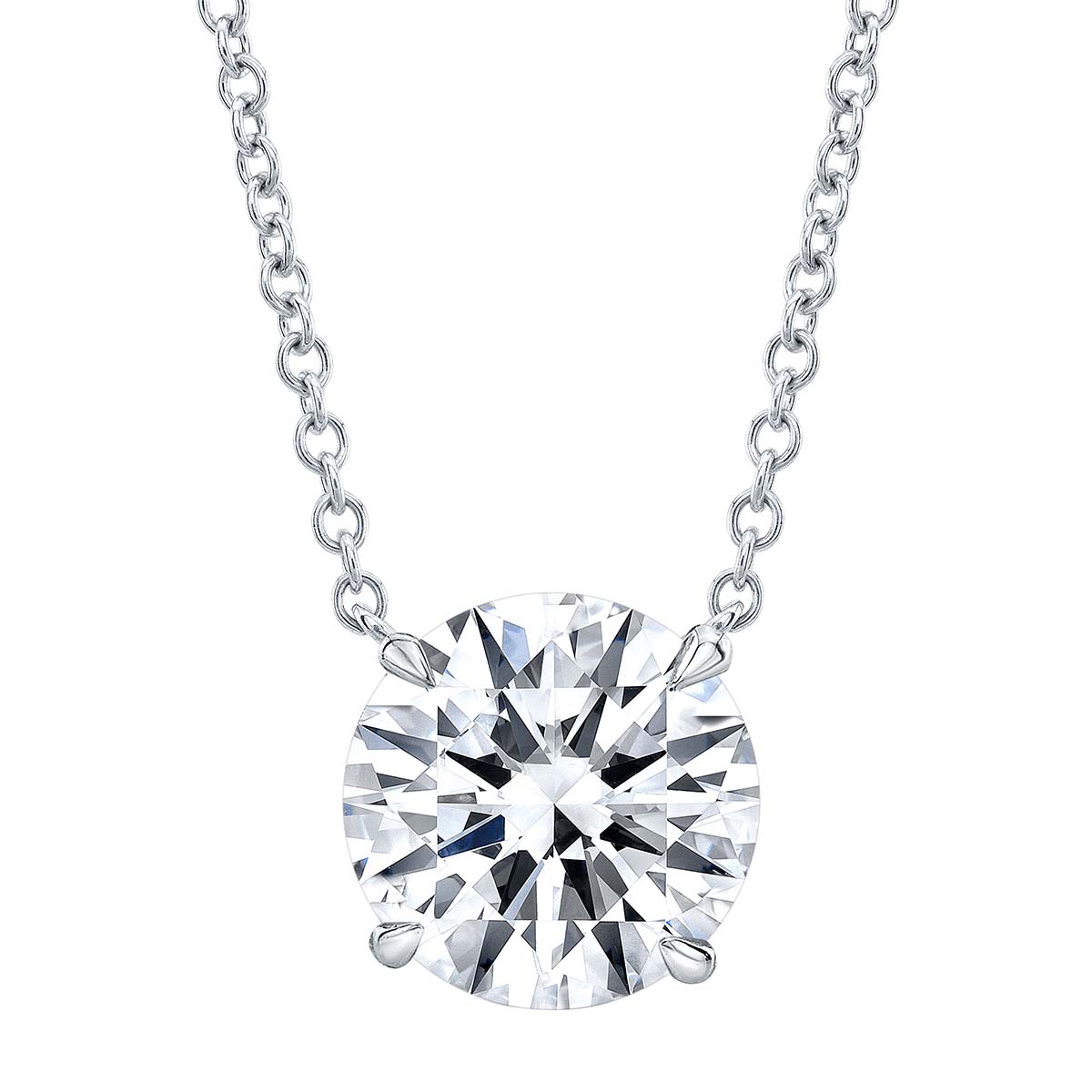 Rahaminov Round Diamond Solitaire Necklace in White Gold, 3.04 ct, 18