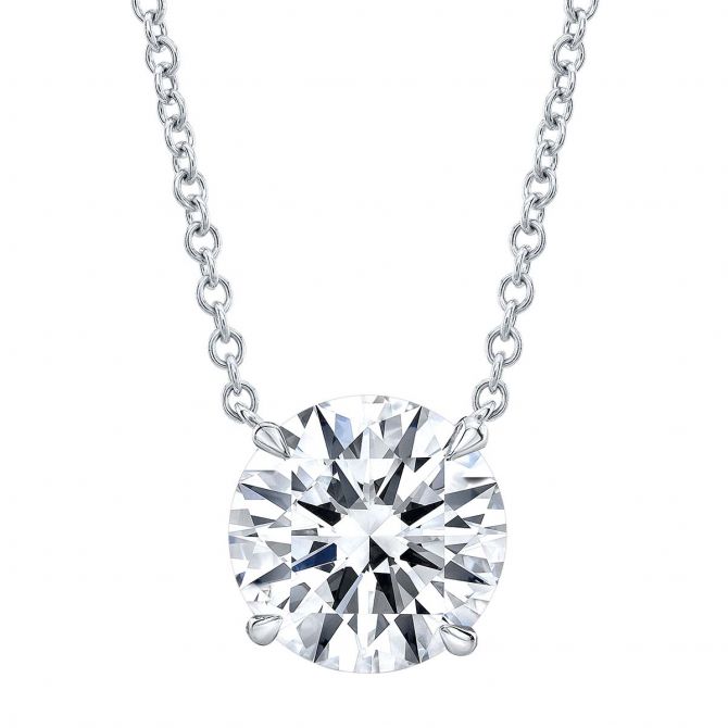 Rahaminov Round Diamond Solitaire Necklace in White Gold, 3.04 ct, 18"