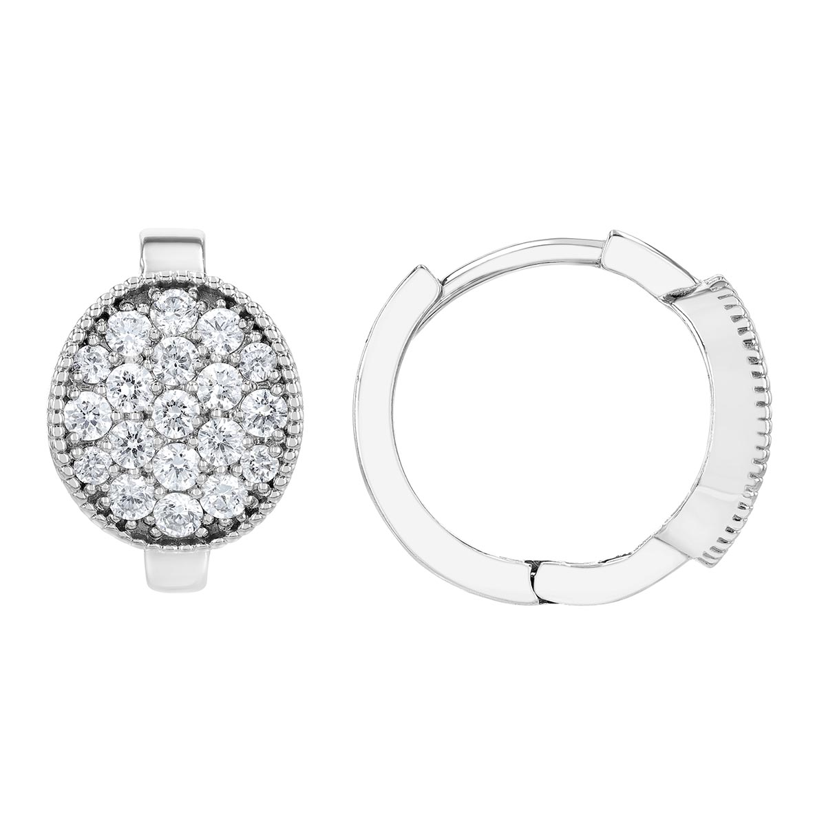 Diamond Pave Oval Shape Hoop Earrings in White Gold