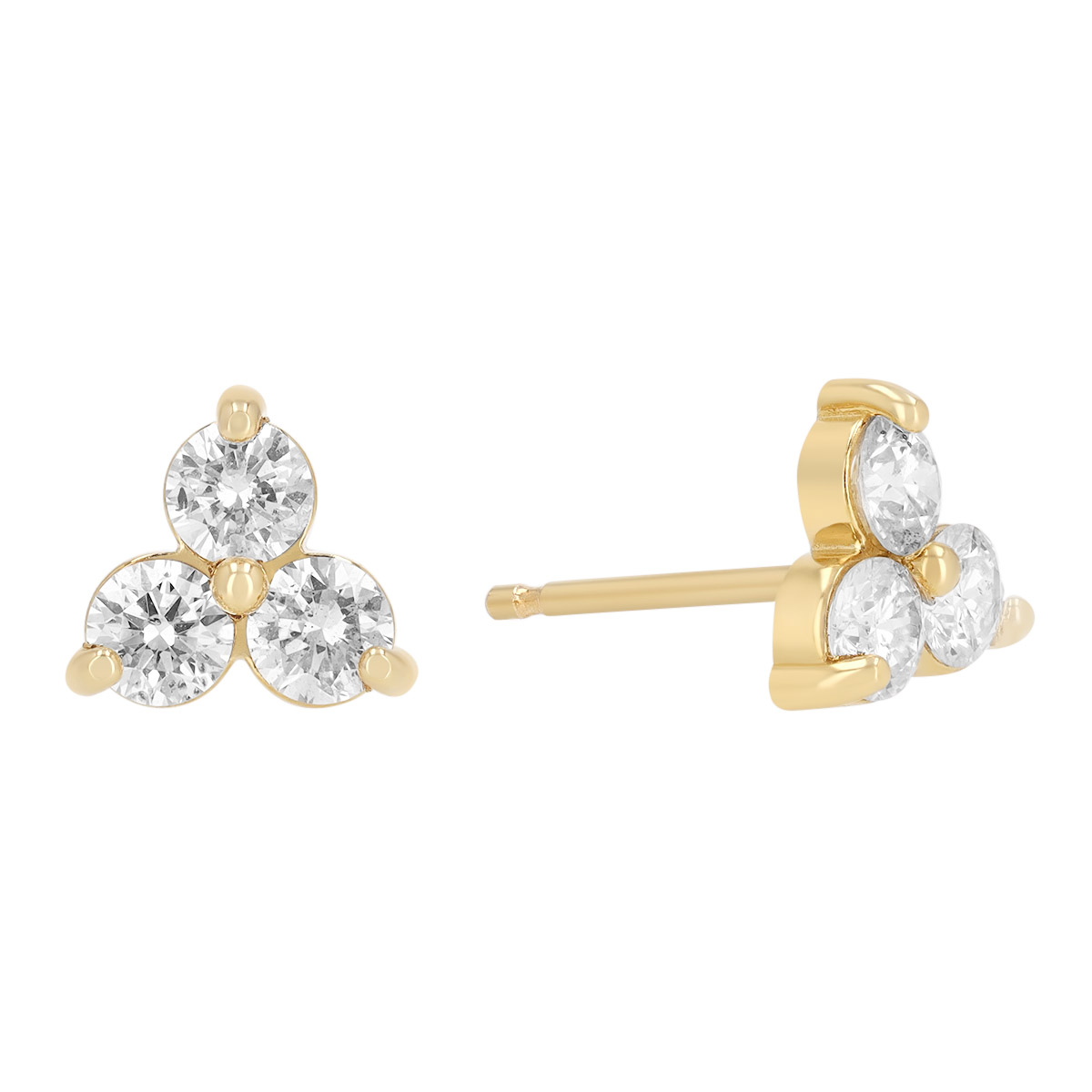Dainty Diamond Trio Stud Earrings in Yellow Gold