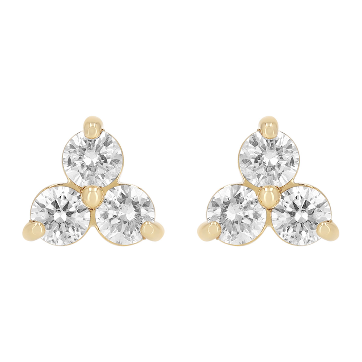 Dainty Diamond Trio Stud Earrings in Yellow Gold