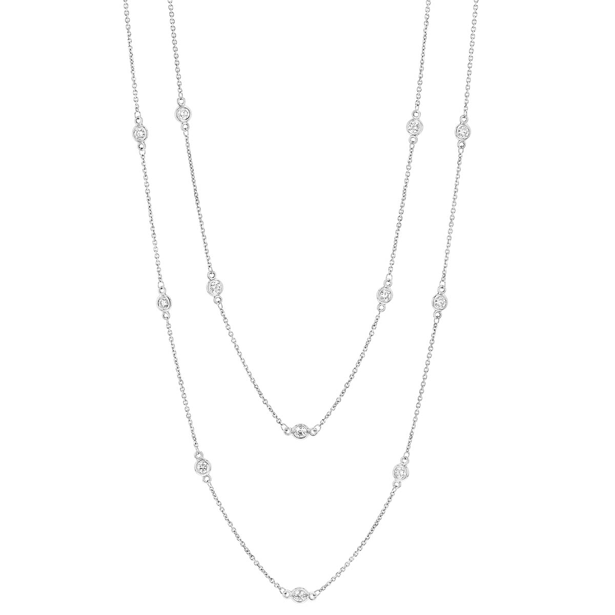 Diamond 24 Station By Yard Necklace in White Gold, 36