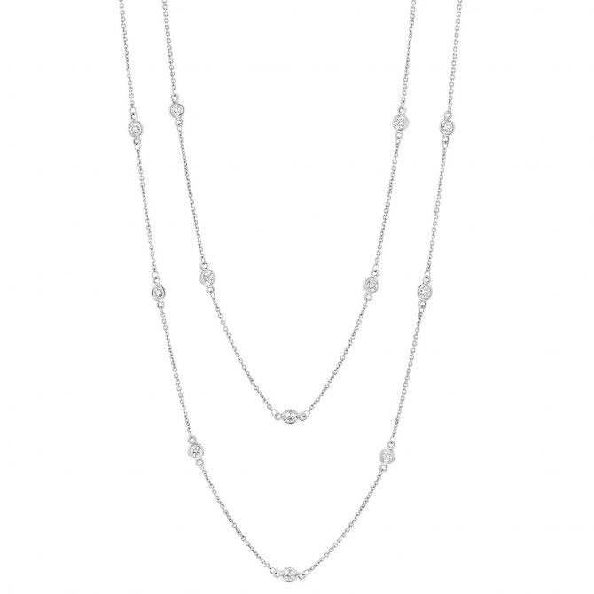 Diamond 24 Station By Yard Necklace in White Gold, 36", 1.37 cttw