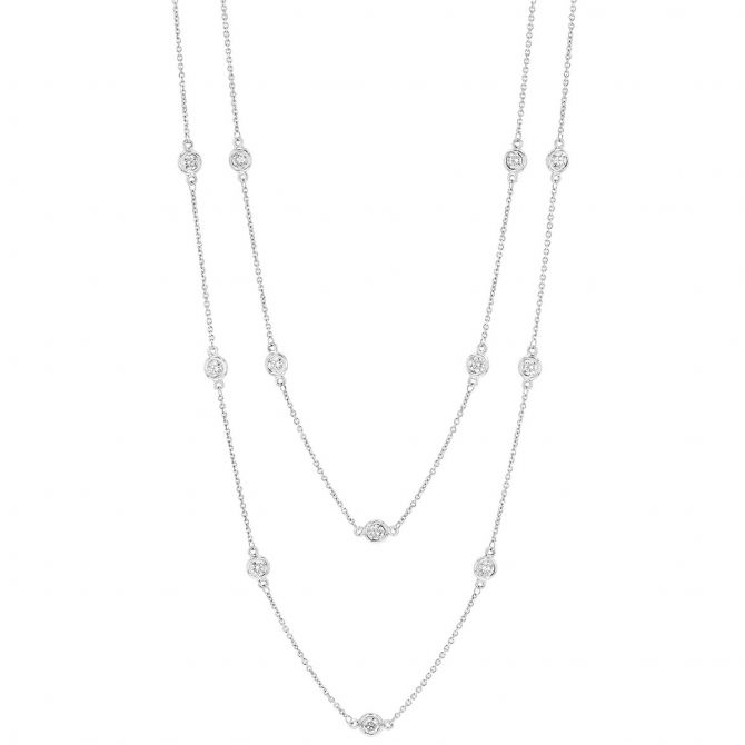 Diamond 24 Station By Yard Necklace in White Gold, 36", 2.46 cttw