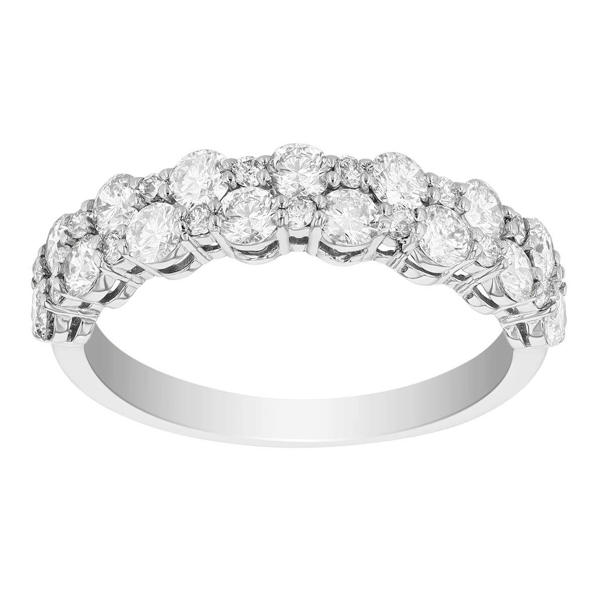 Diamond 2 Row Alternating Ring in White Gold