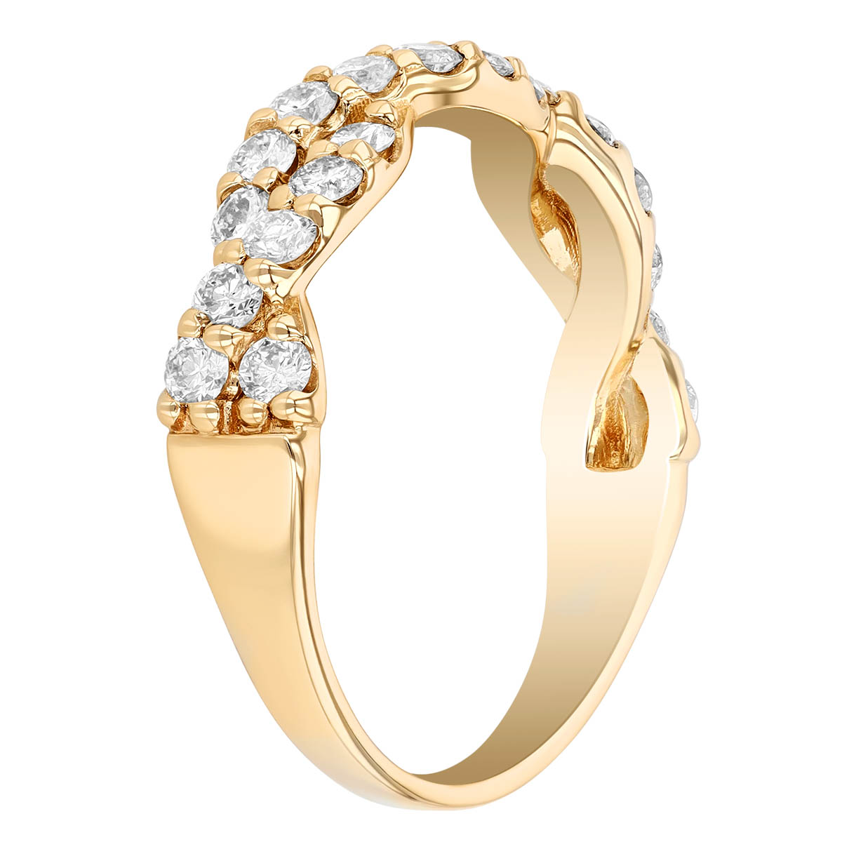 Diamond Twist 2 Row Band Ring in Yellow Gold