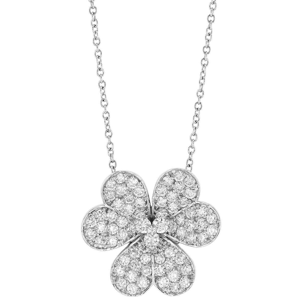 Diamond Pave 3-Leaf Clover Pendant in White Gold, 18