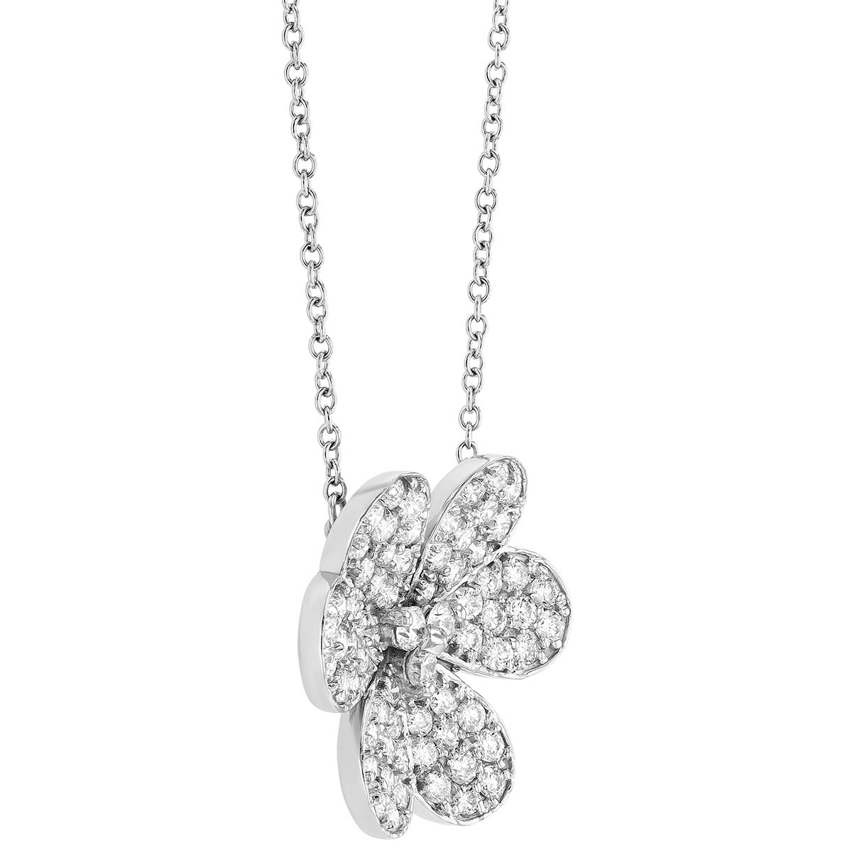 Diamond Pave 3-Leaf Clover Pendant in White Gold, 18