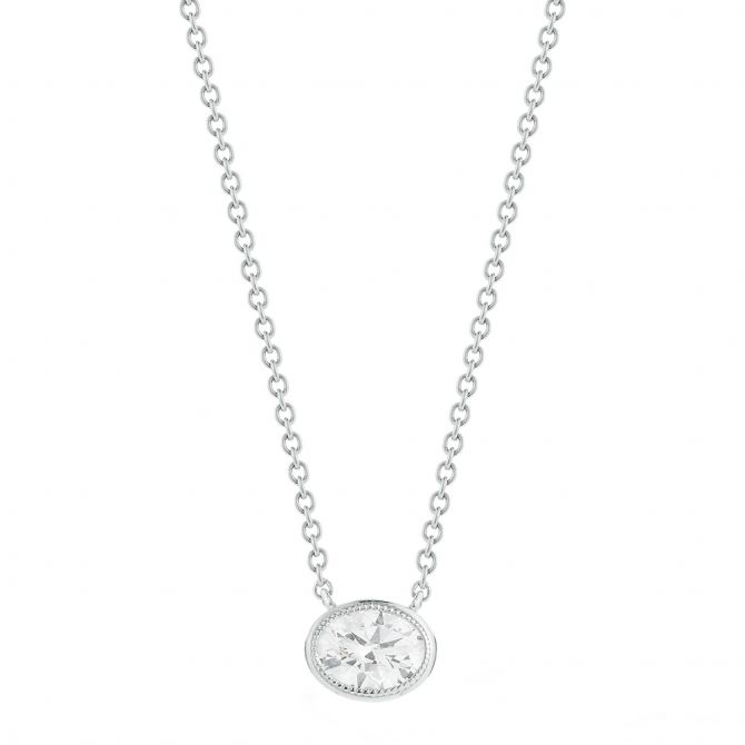Oval Diamond Solitaire Necklace in White Gold