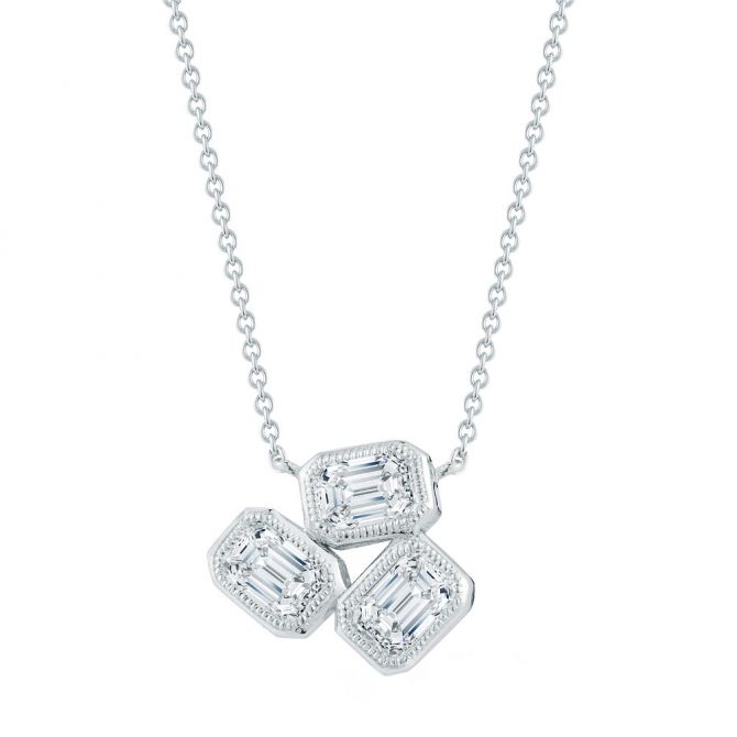 Emerald Cut Diamond Trio Cluster Necklace in White Gold