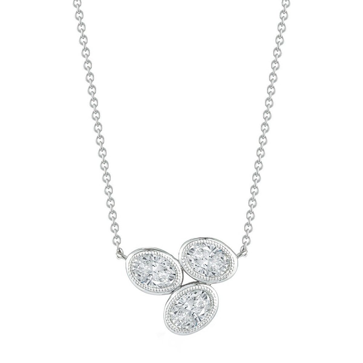 Oval Diamond Trio Cluster Necklace in White Gold