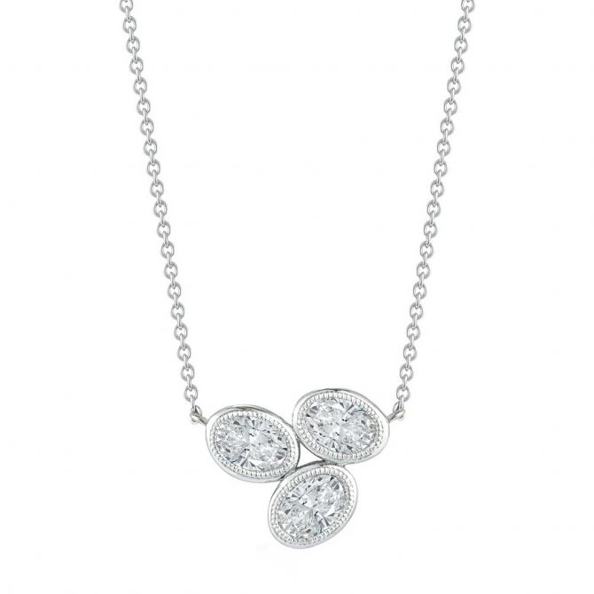Oval Diamond Trio Cluster Necklace in White Gold