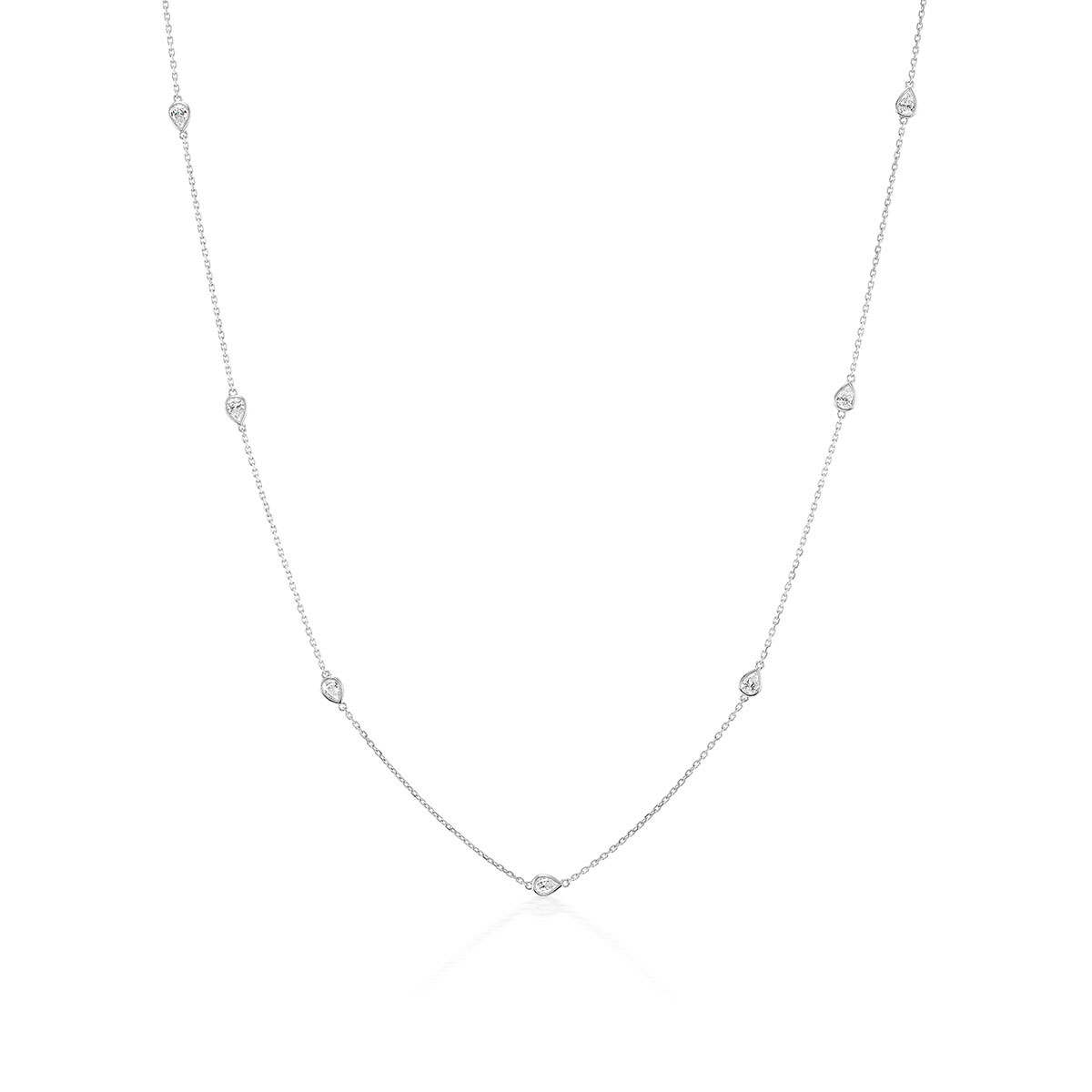 Pear Shaped Diamond 7 Station By Yard Necklace in White Gold, 18