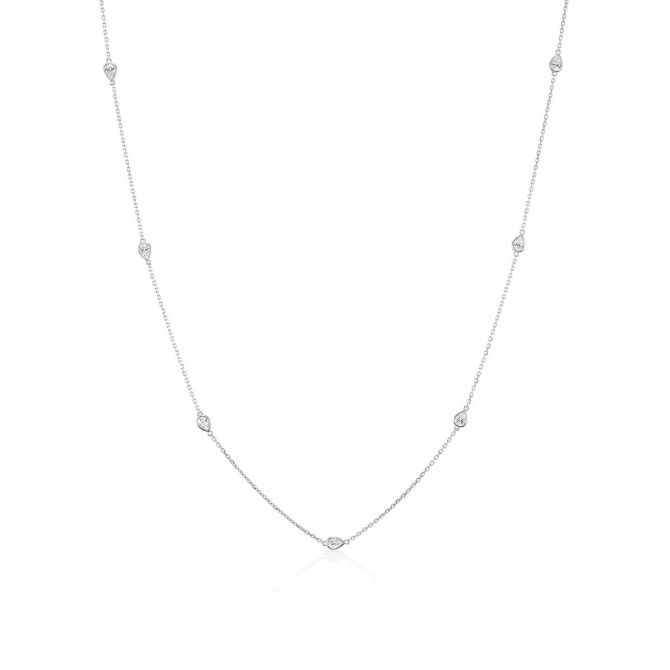Pear Shaped Diamond 7 Station By Yard Necklace in White Gold, 18"