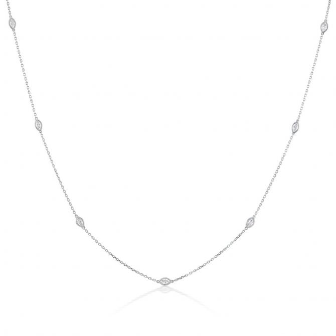 Marquise Diamond 7 Station By Yard Necklace in White Gold, 18"