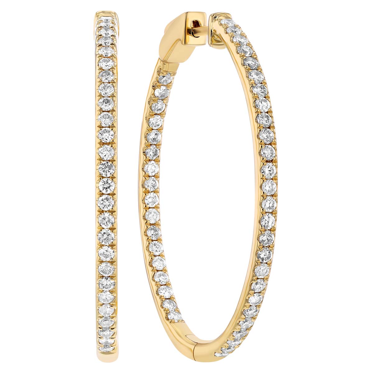 Diamond Inside Out Hoop Earrings in Yellow Gold, 1.25 cttw