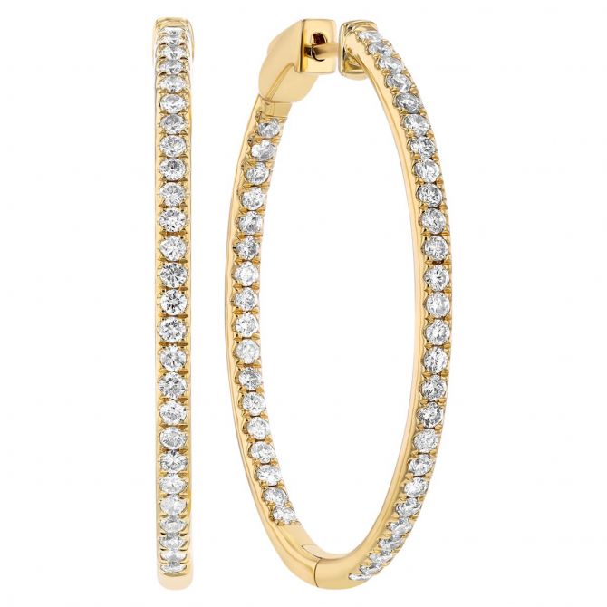 Diamond Inside Out Hoop Earrings in Yellow Gold, 1.25 cttw
