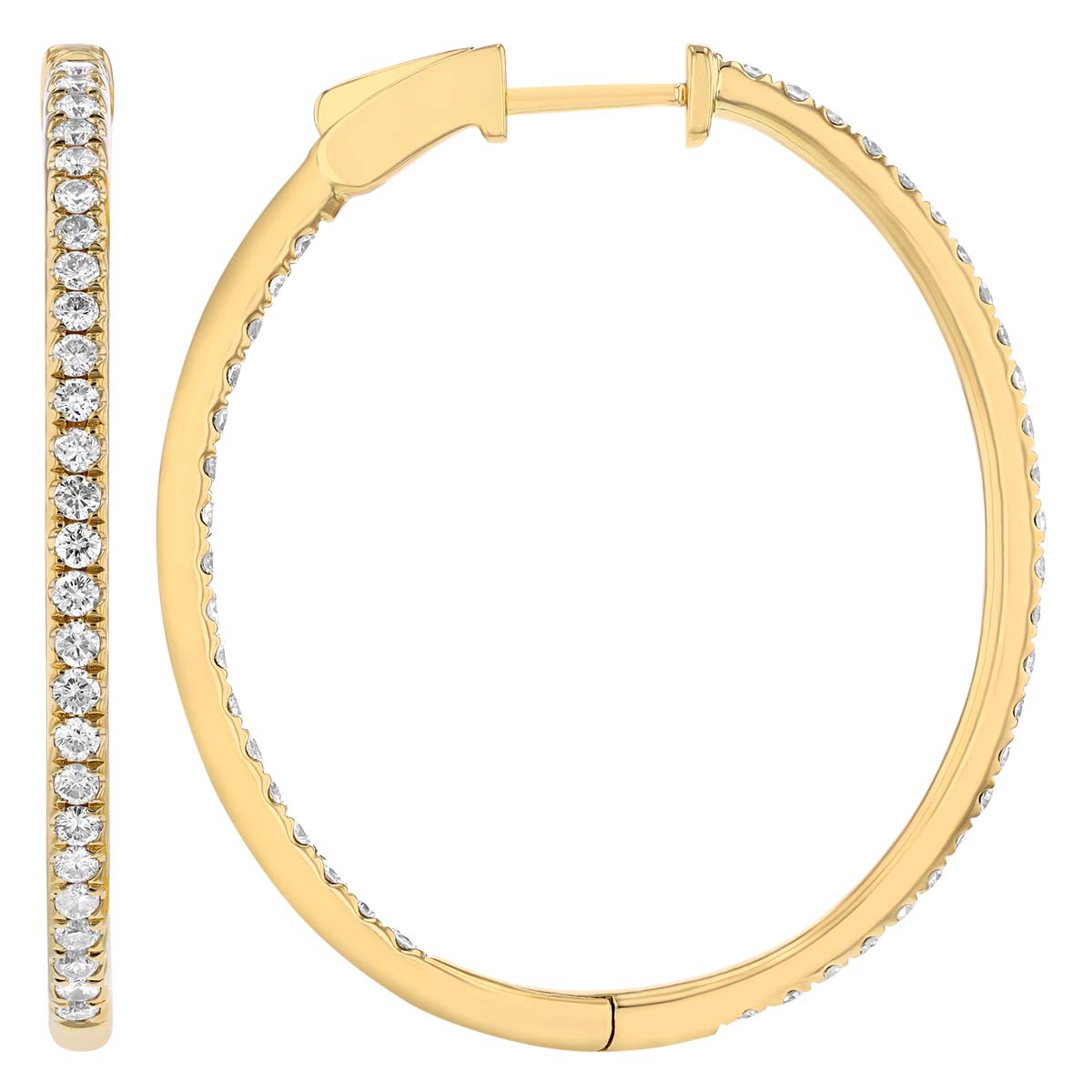 Diamond Inside Out Hoop Earrings in Yellow Gold, 1.25 cttw