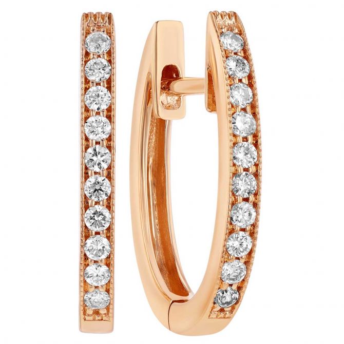 Diamond Milgrain Huggie Hoop Earrings in Rose Gold, cttw