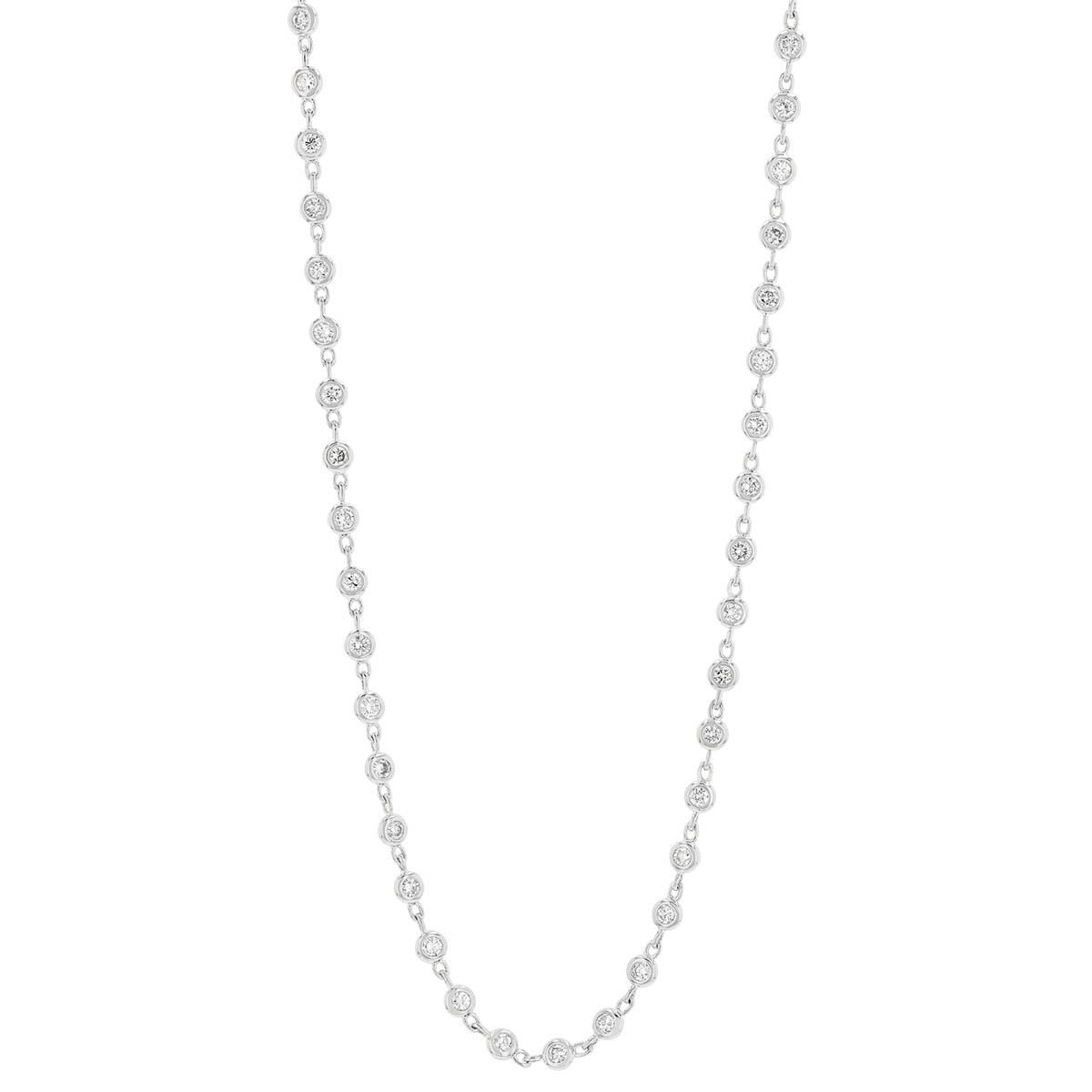 Bezel Set Diamond Chain Necklace in White Gold, 36