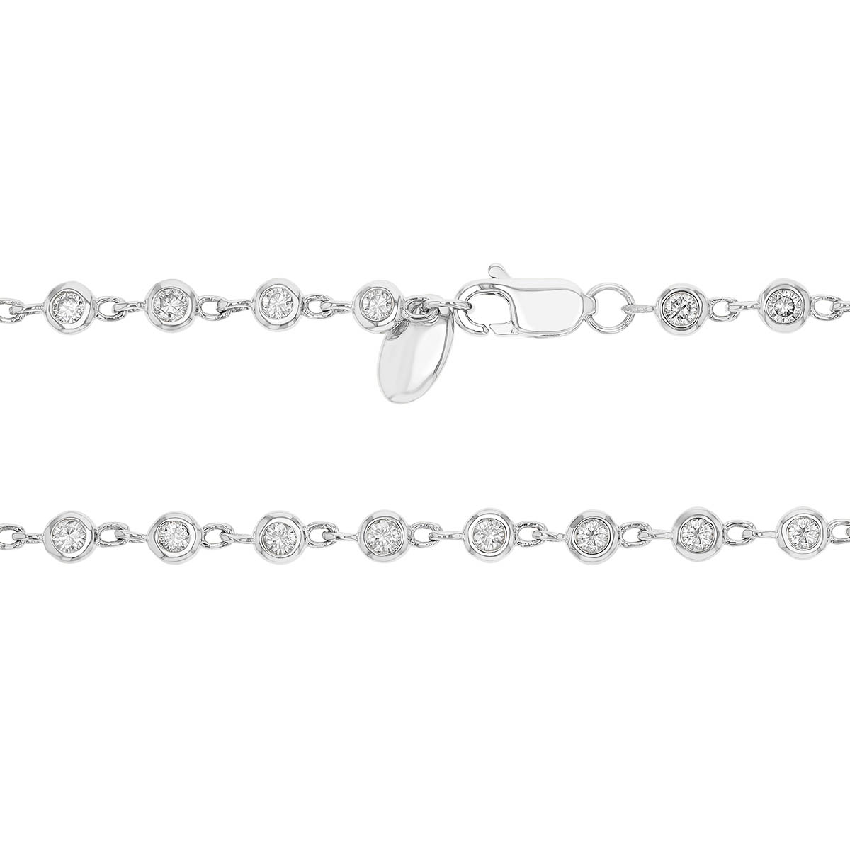 Bezel Set Diamond Chain Necklace in White Gold, 36