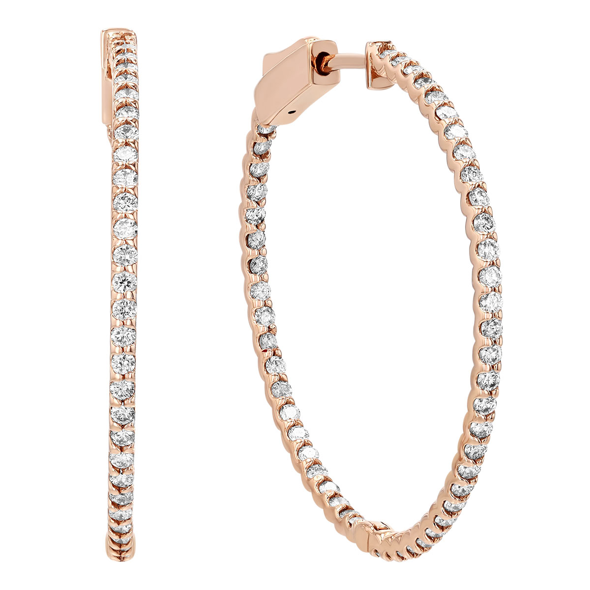 Round Diamond In & Out Hoop Earrings in Rose Gold, 1.00 aptw