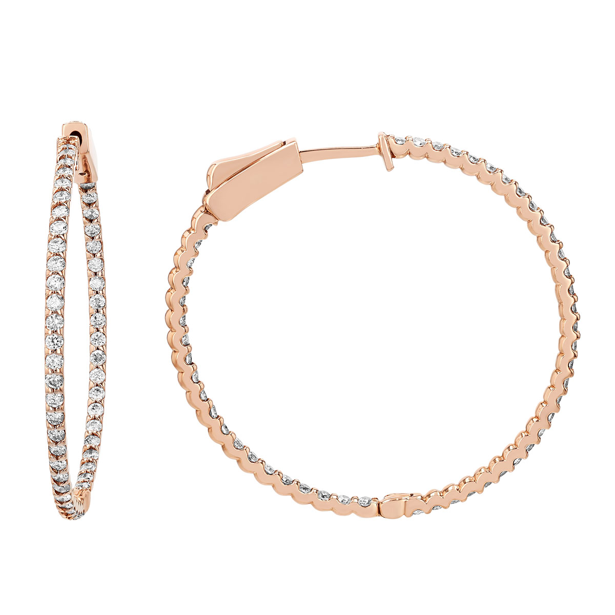 Round Diamond In & Out Hoop Earrings in Rose Gold, 1.00 aptw