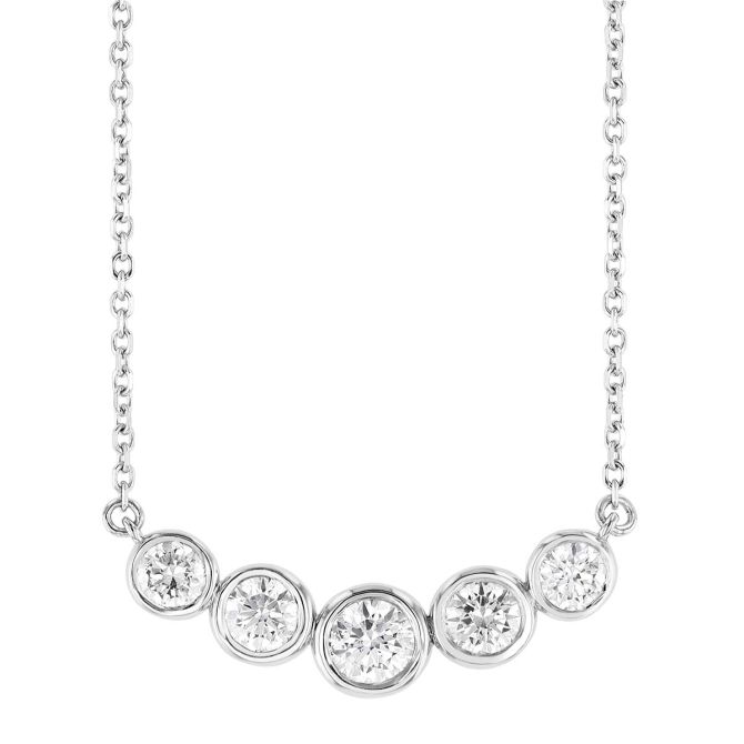 Graduated Bezel Set Diamond 5 Stone Necklace in White Gold, 18"