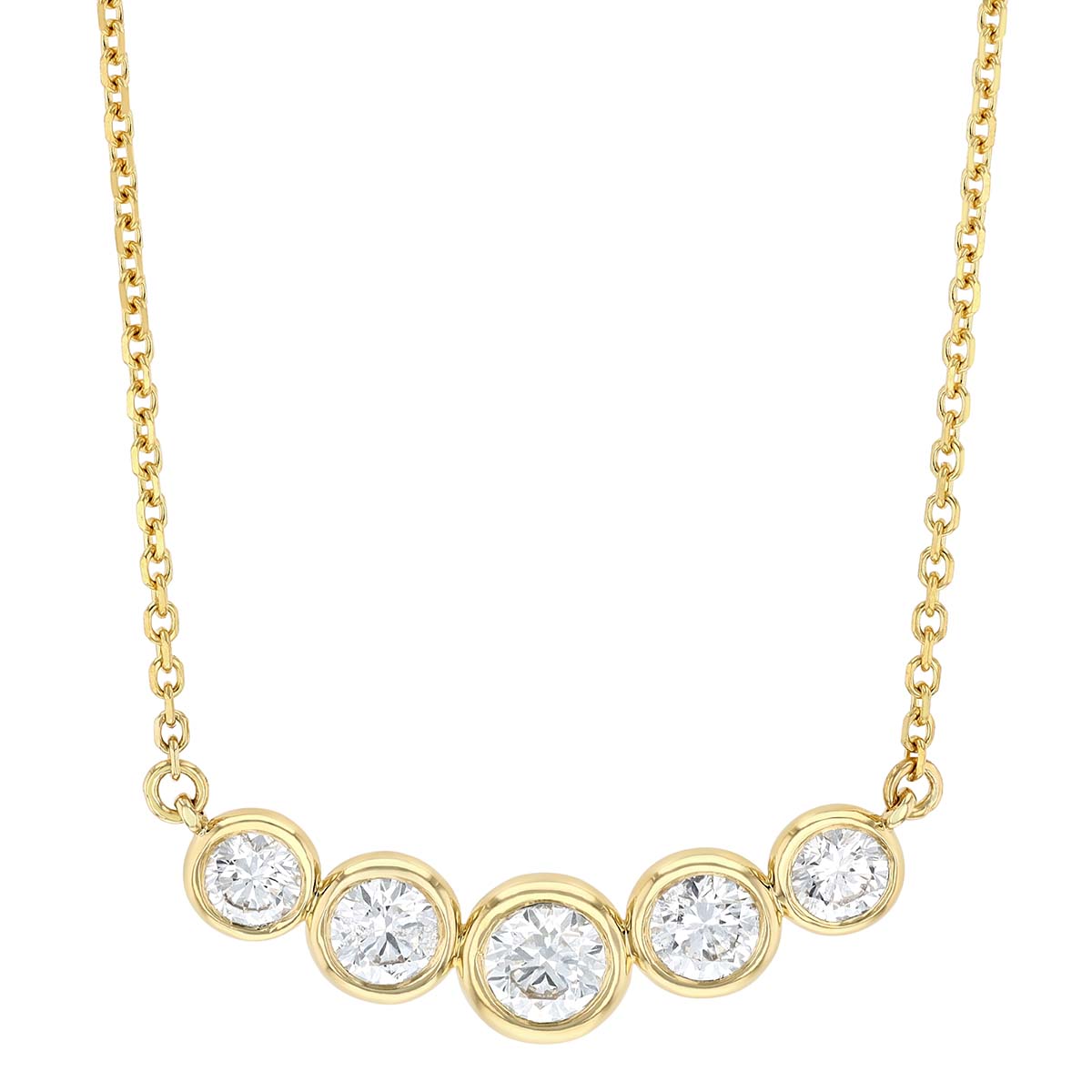 Graduated Bezel Set Diamond 5 Stone Necklace in Yellow Gold, 18