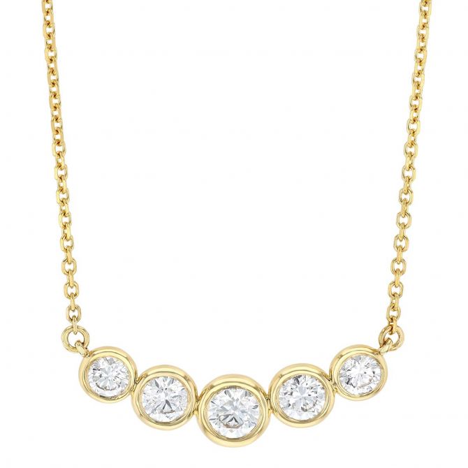 Graduated Bezel Set Diamond 5 Stone Necklace in Yellow Gold, 18"