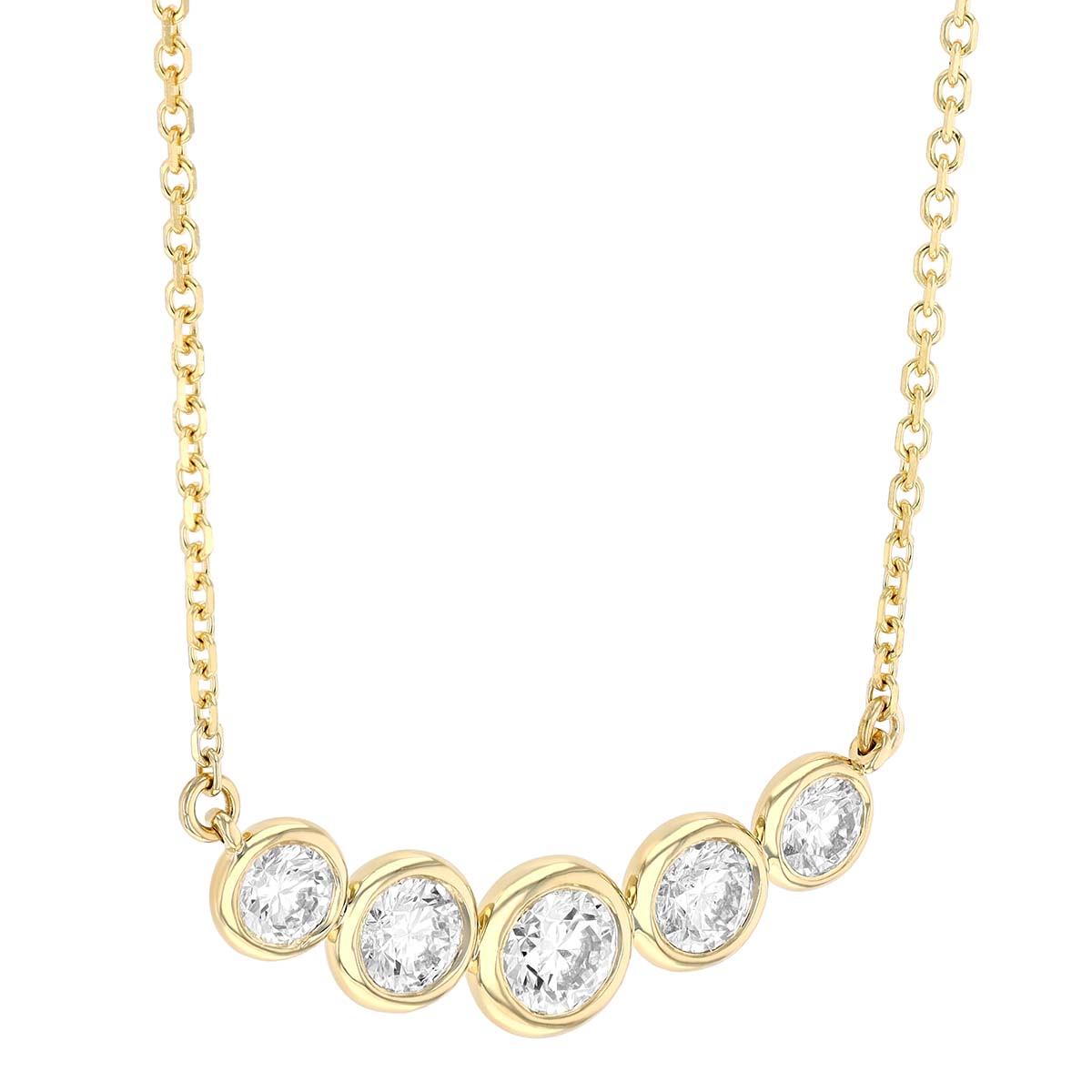 Graduated Bezel Set Diamond 5 Stone Necklace in Yellow Gold, 18