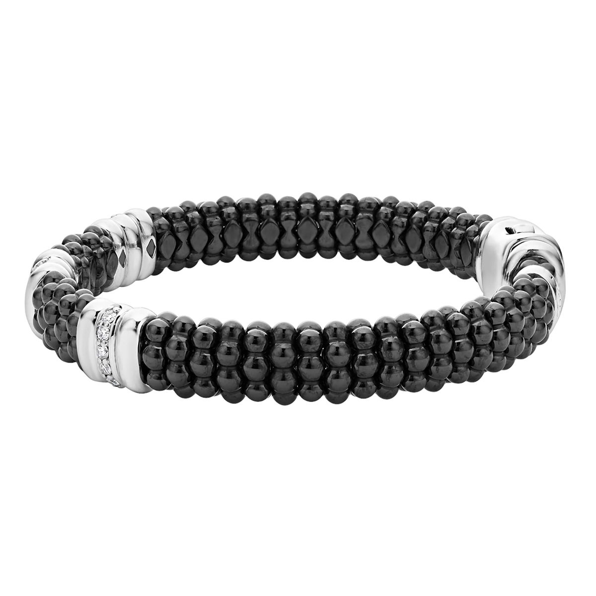LAGOS Black Caviar Three Station Ceramic Diamond Bracelet, 9 mm