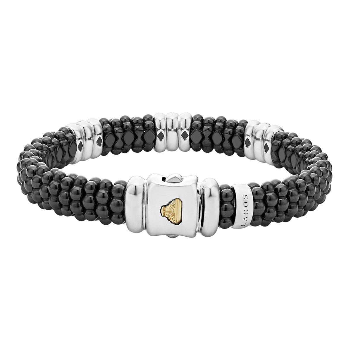 LAGOS Black Caviar Three Station Ceramic Diamond Bracelet, 9 mm